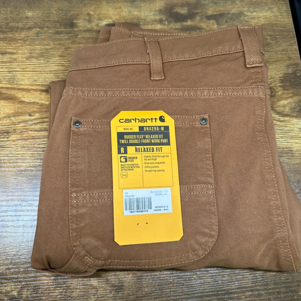 Carhartt Womens Rugged Flex Relaxed Fit Double Front Work Pants 104296 Brown 12R